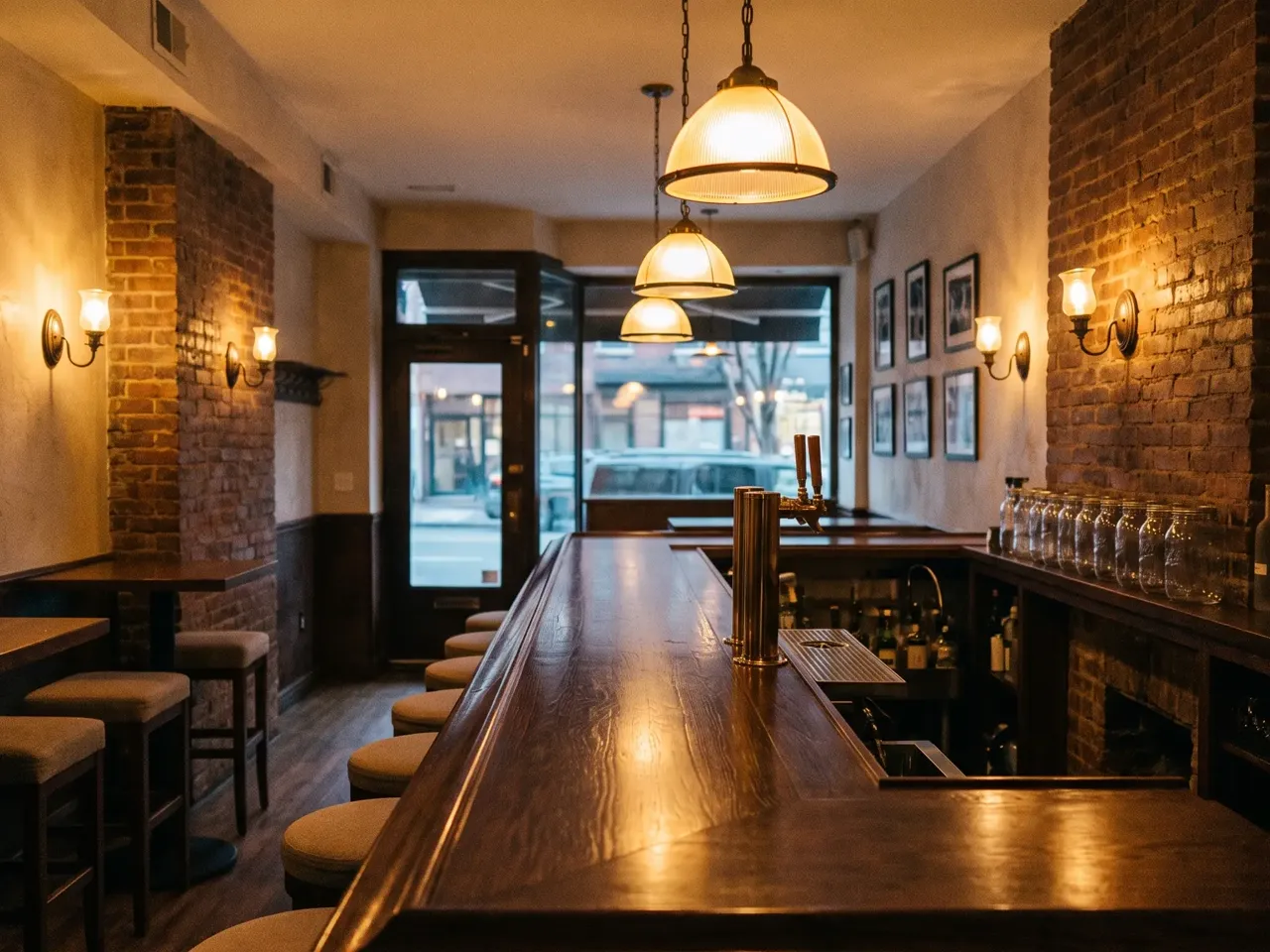 AI reconstruction of a warm neighborhood sports pub interior in Baltimore