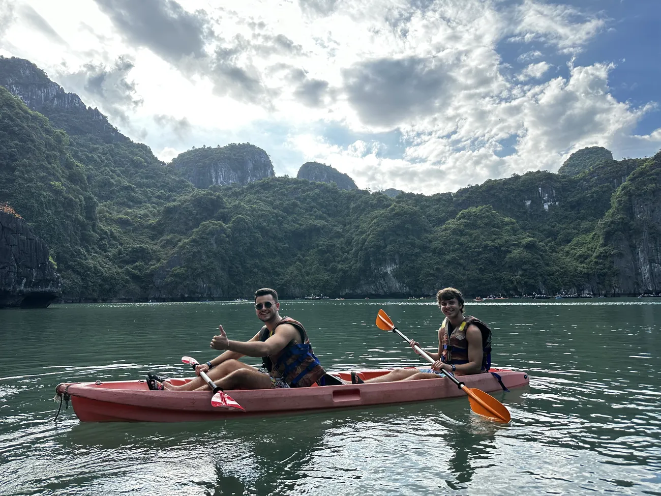 Brock Pivec kayaking in Halong Bay, Vietnam